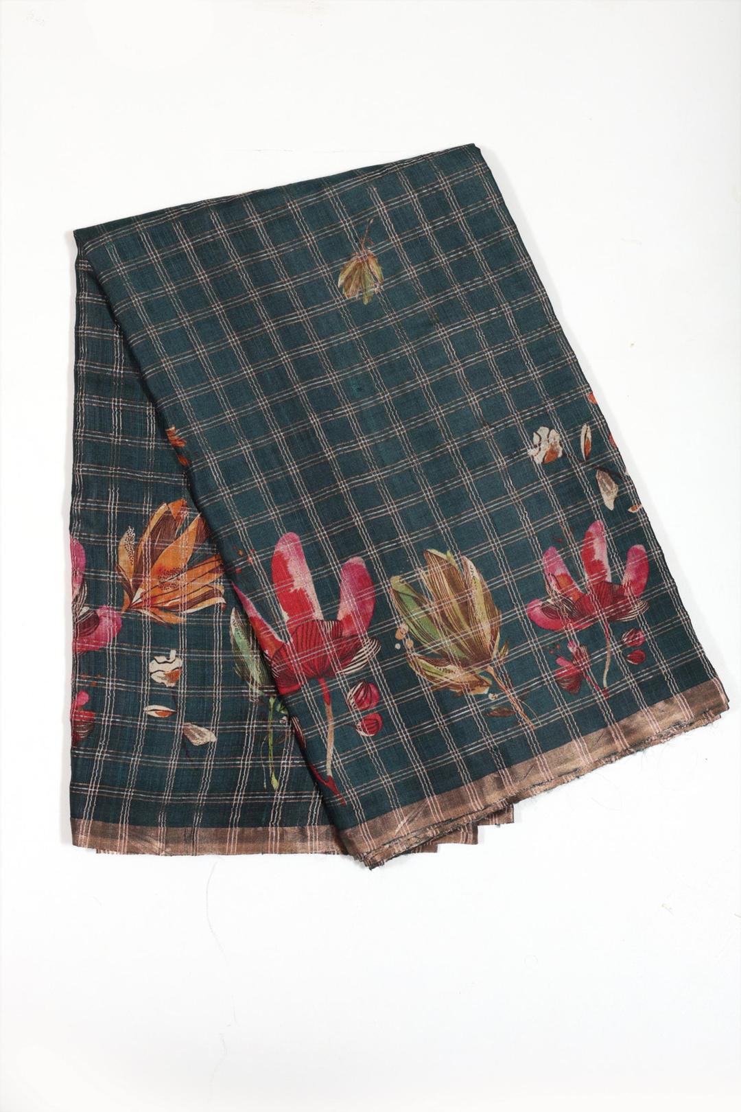Teal Blue Printed Tussar Saree F00697F
