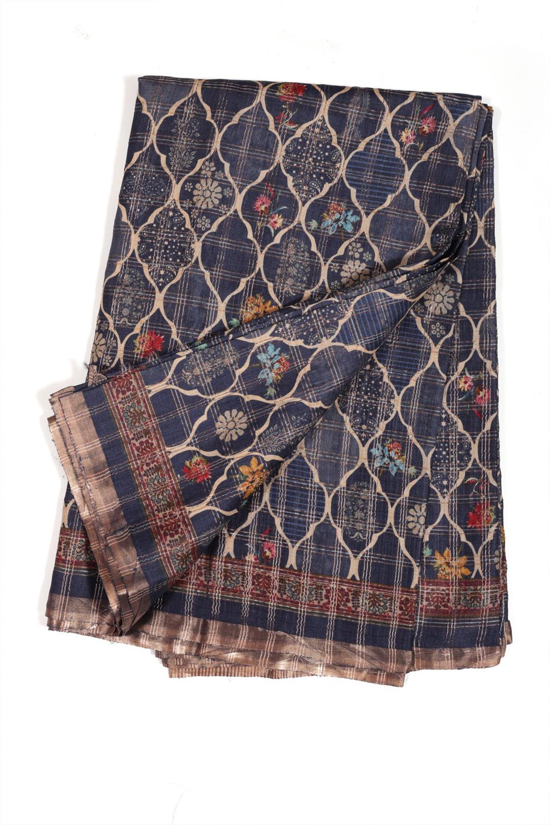 Royal Blue Printed Tussar Saree F00697I