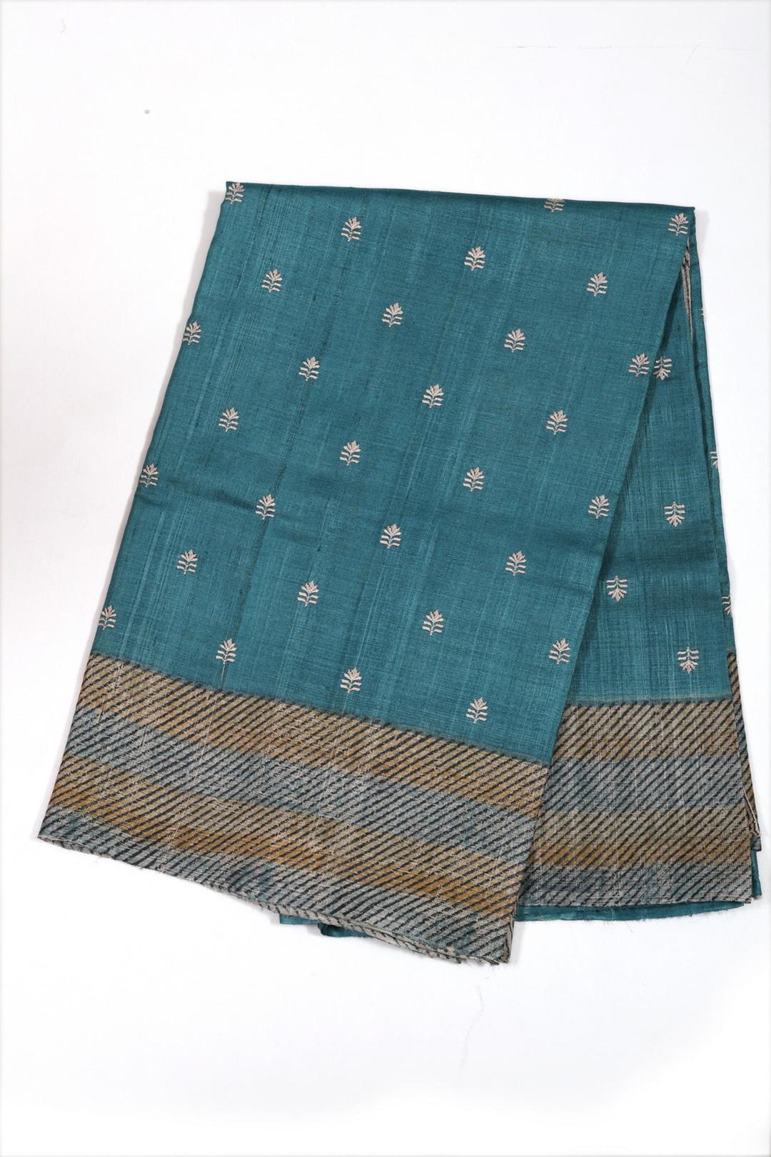 Blue Embroidered Tussar Saree F00682