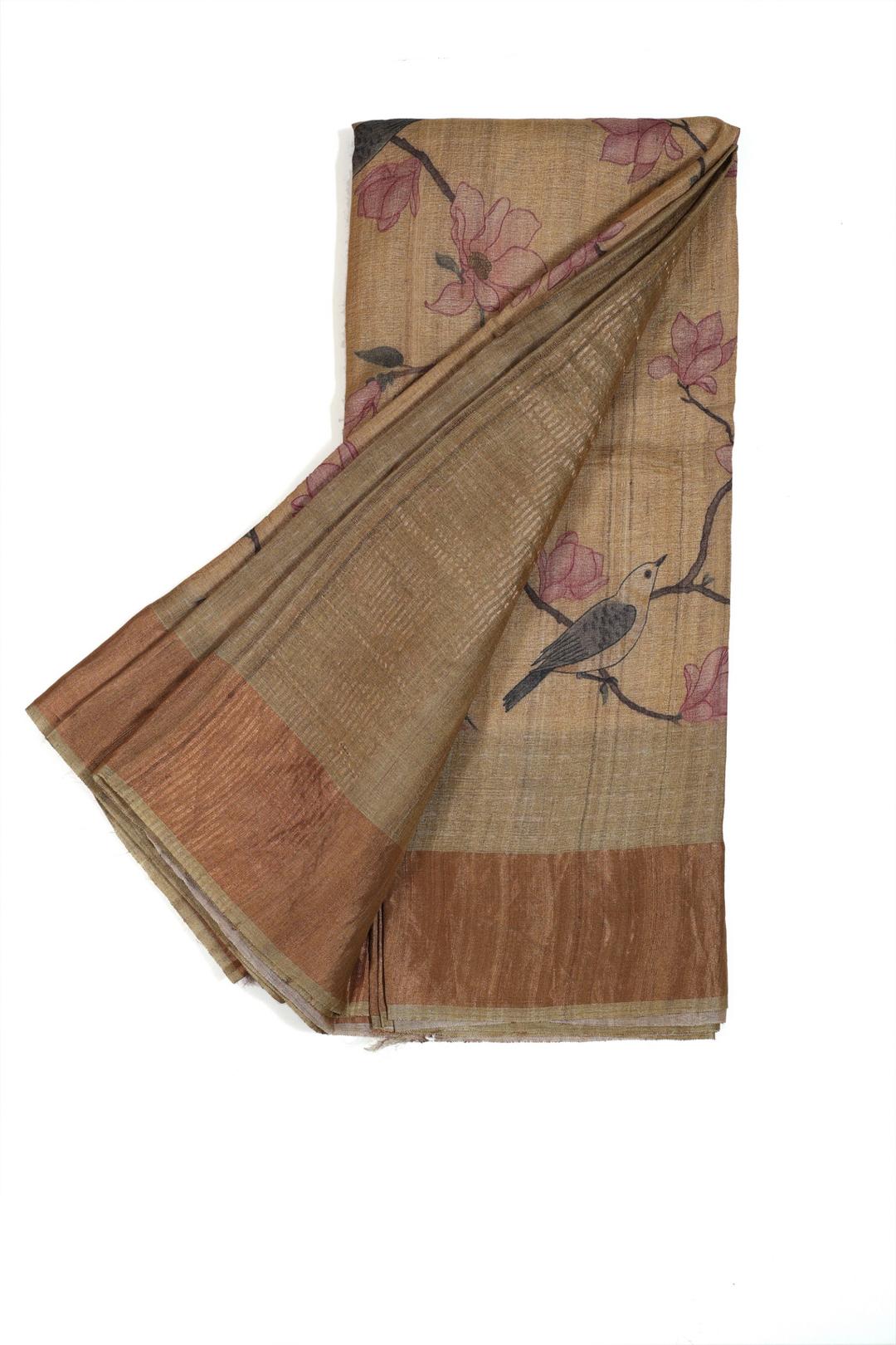 Light Green Printed Tussar Saree F00507A