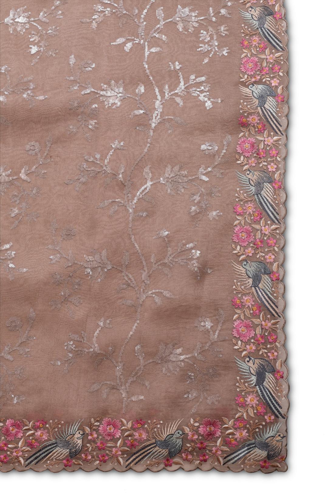 Chocolate Brown Embroidered Organza Saree F00681B