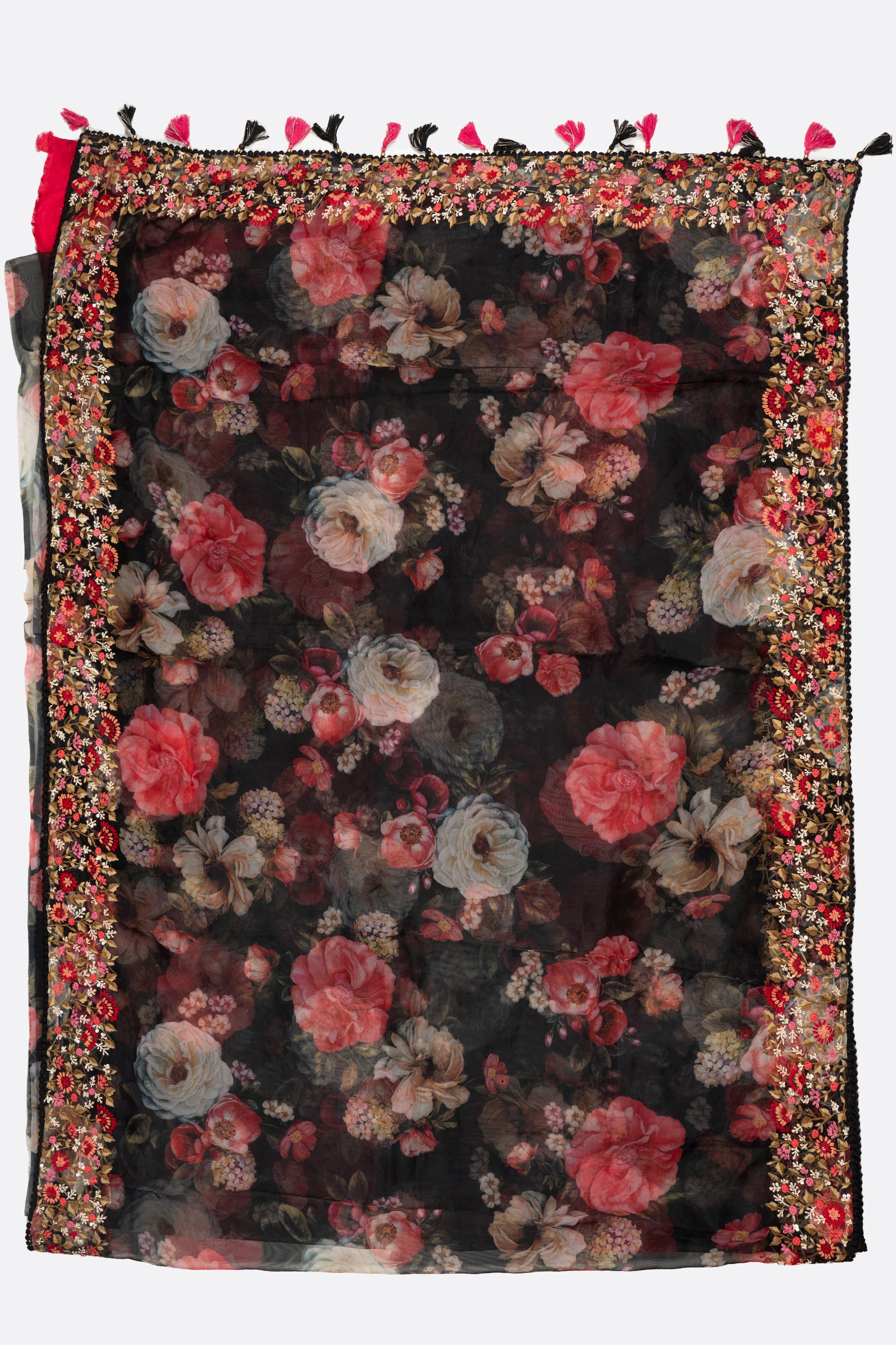 Black Printed Organza Saree F01090
