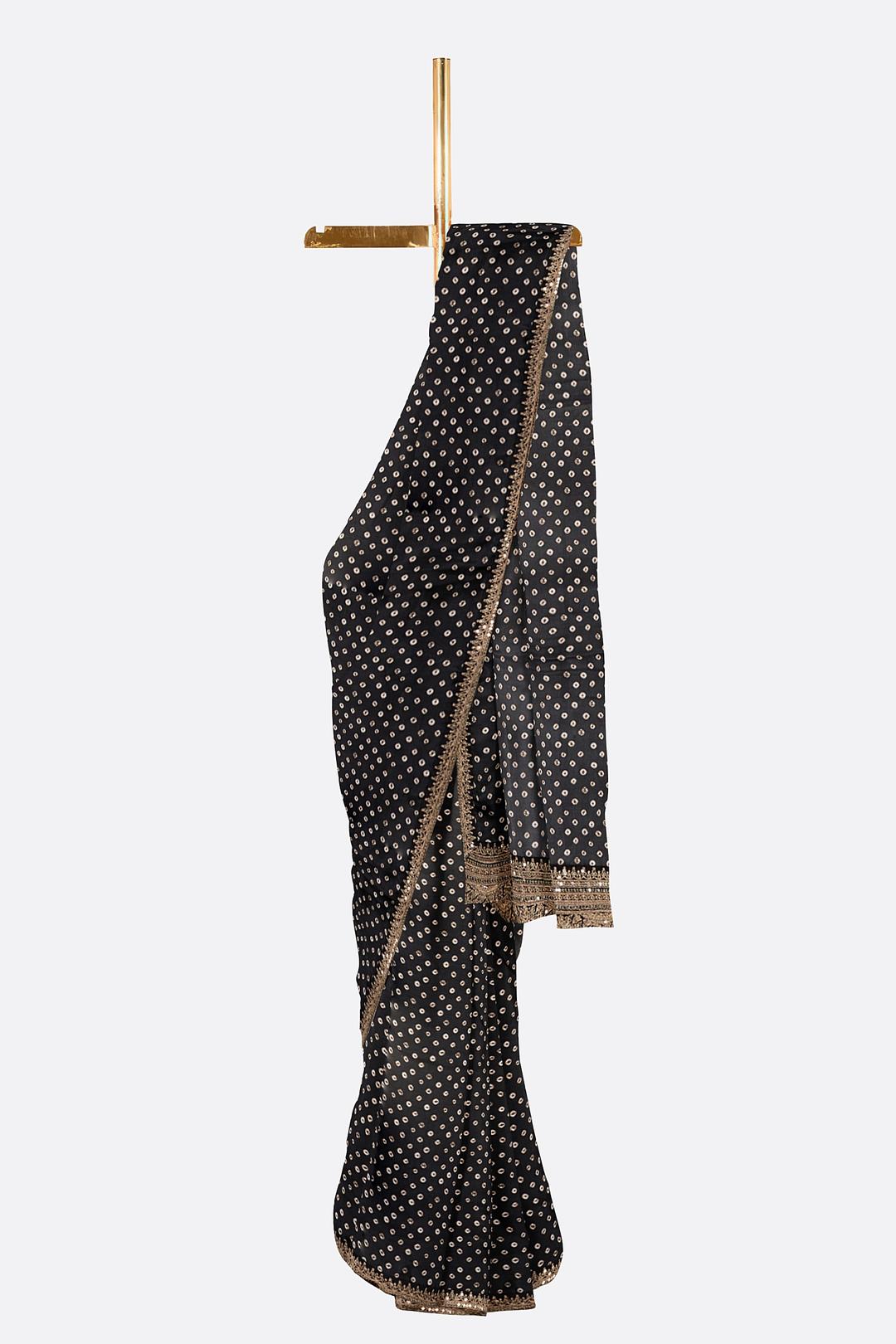 Black Printed Satin Saree F01118