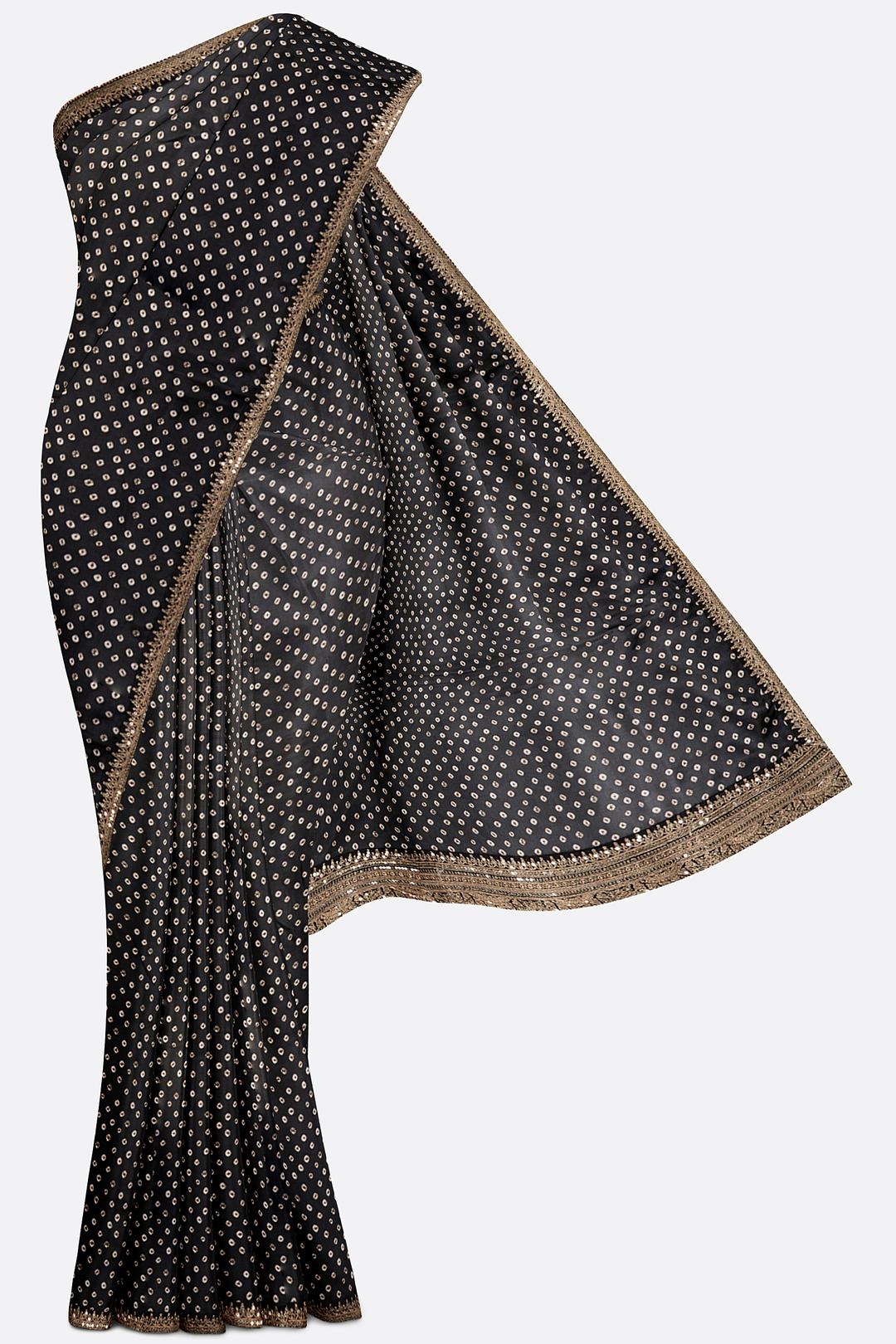 Black Printed Satin Saree F01118