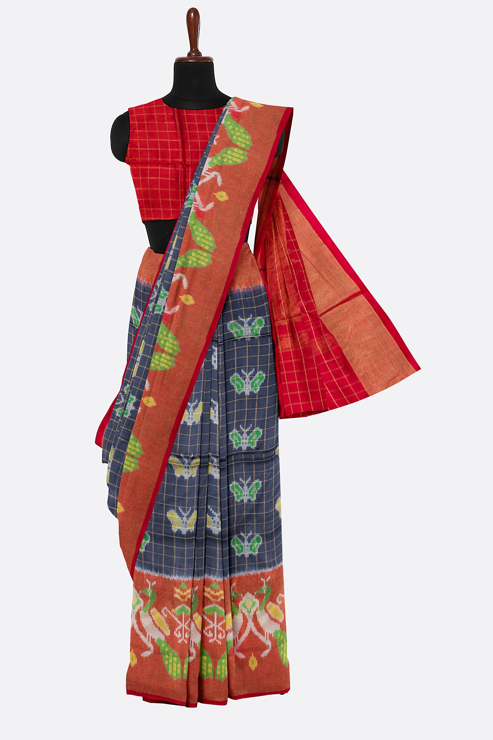 Dark Grey Woven Ikat Pochampally Saree IA017