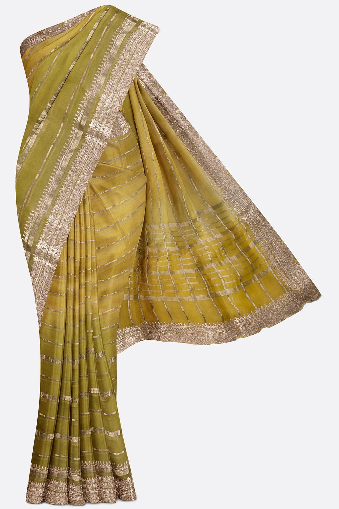 Green Plain Organza Saree F01106