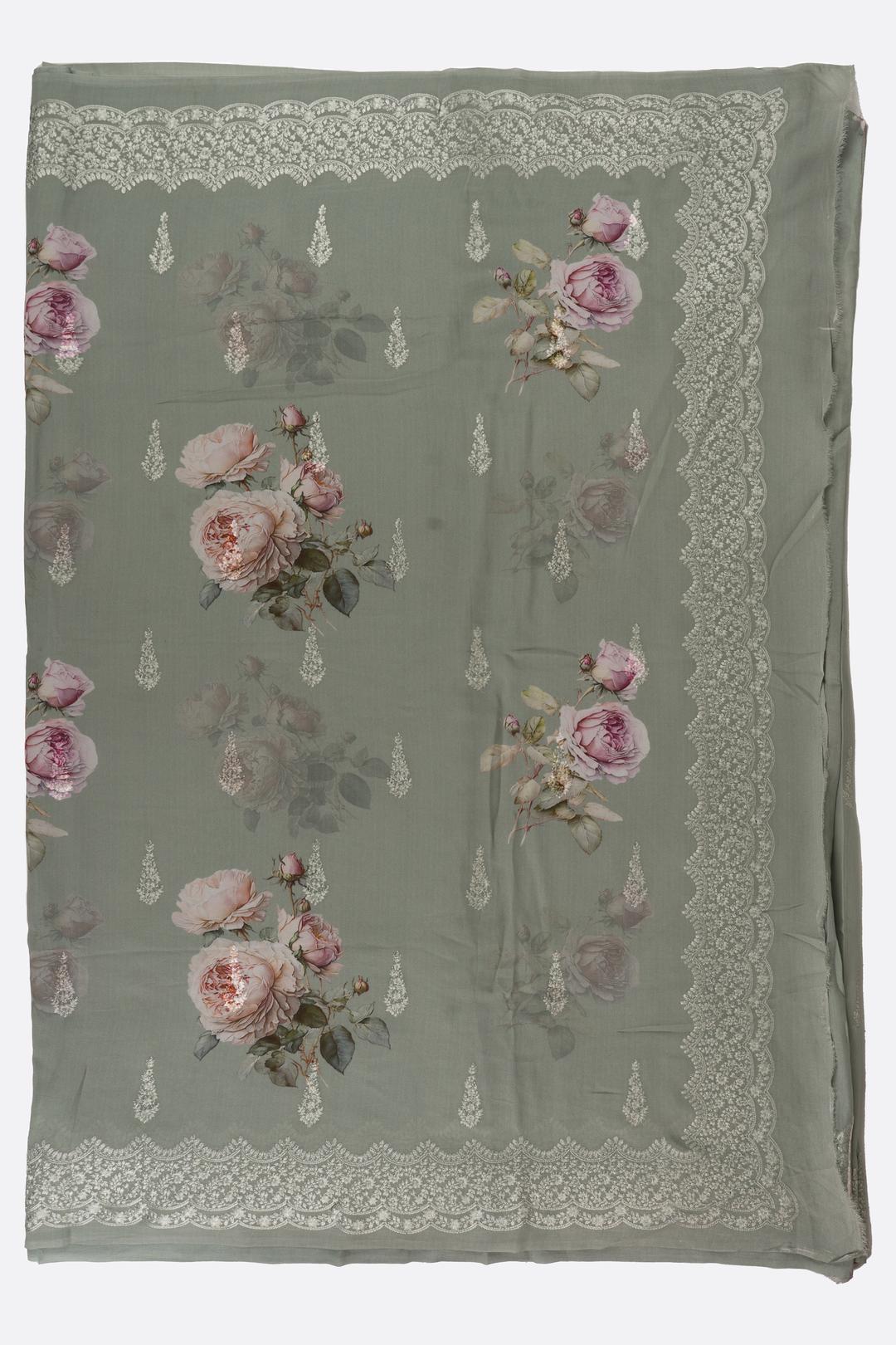 Green Printed Georgette Saree F00817
