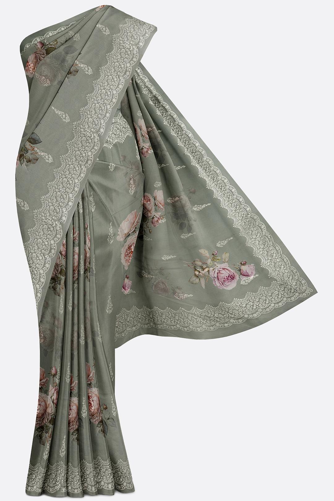 Green Printed Georgette Saree F00817