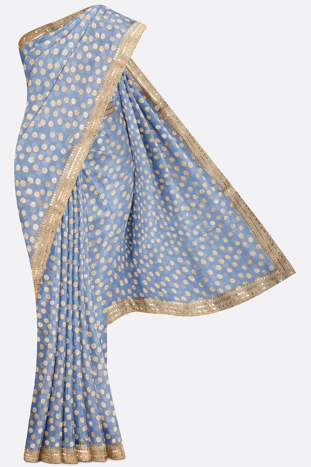 Ice Blue Zari Georgette Saree ES1346
