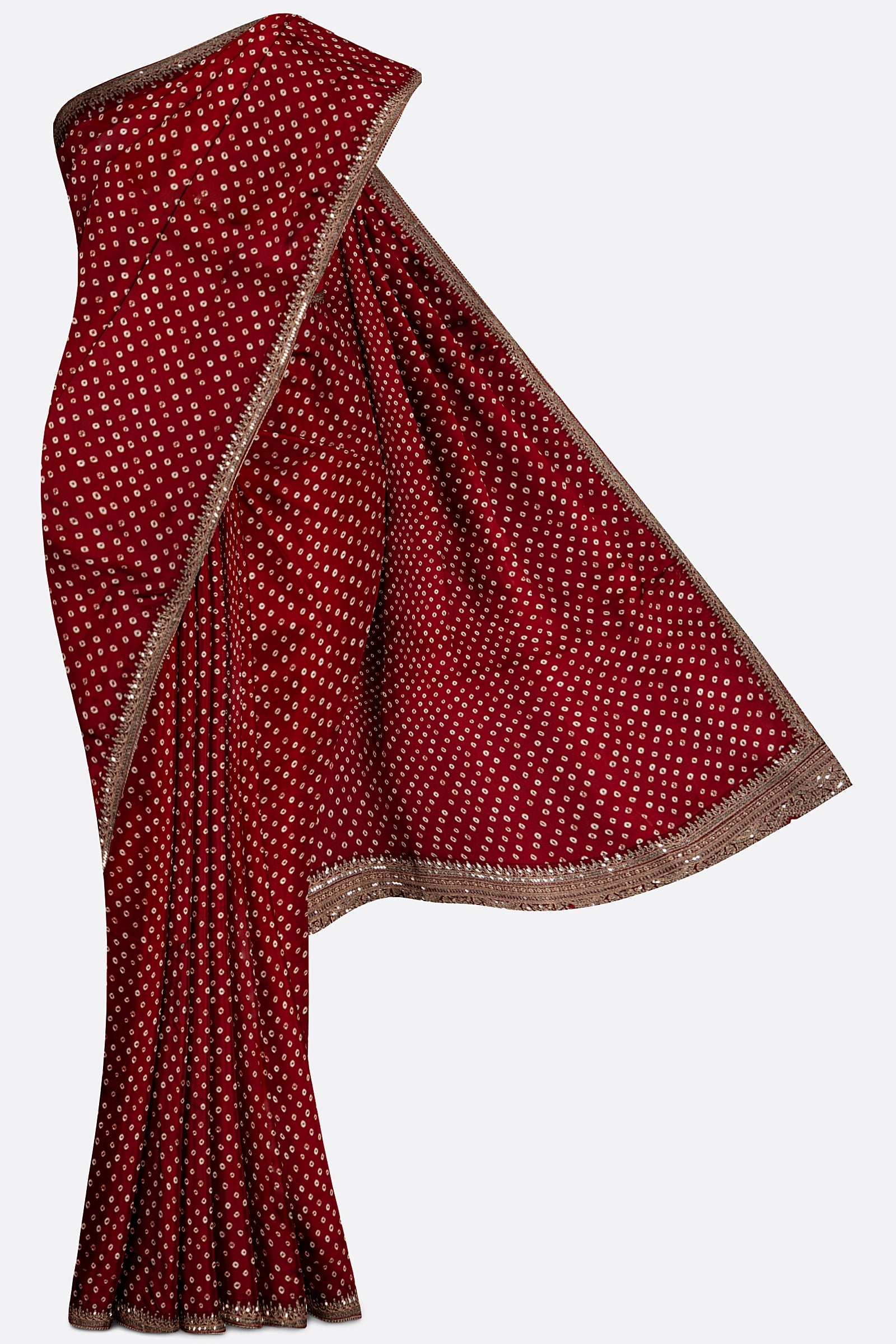 Maroon Printed Satin Saree F01118