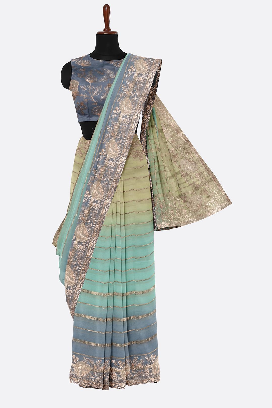 Multicolor Plain Organza Saree F01005
