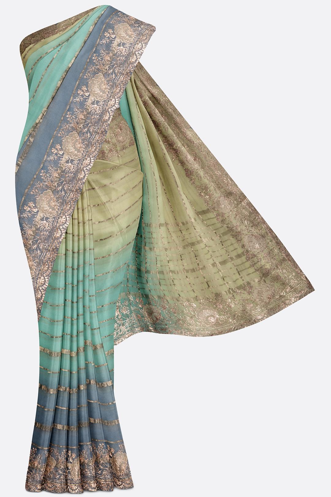 Multicolor Plain Organza Saree F01005