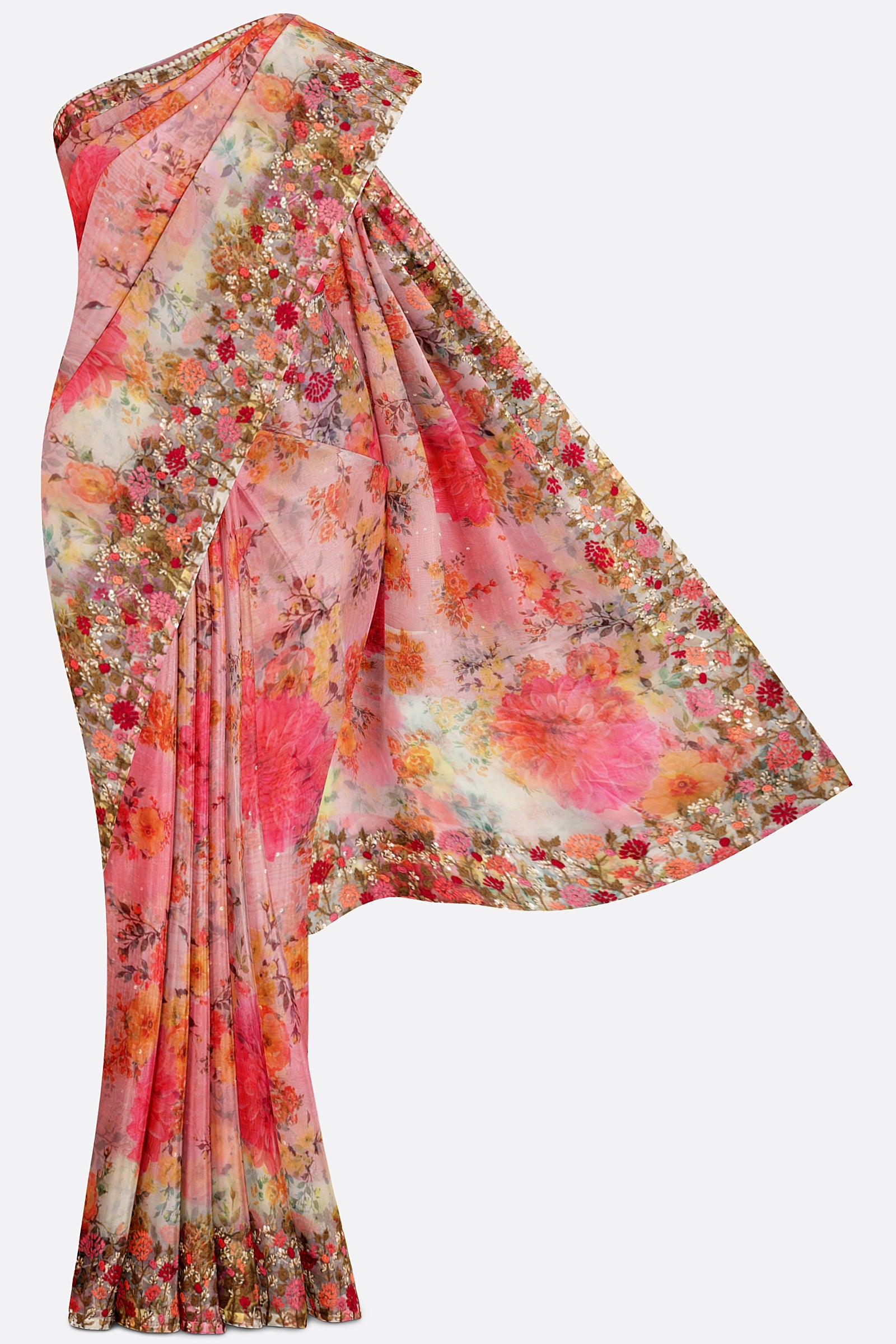 Pink Printed Organza Saree F01092
