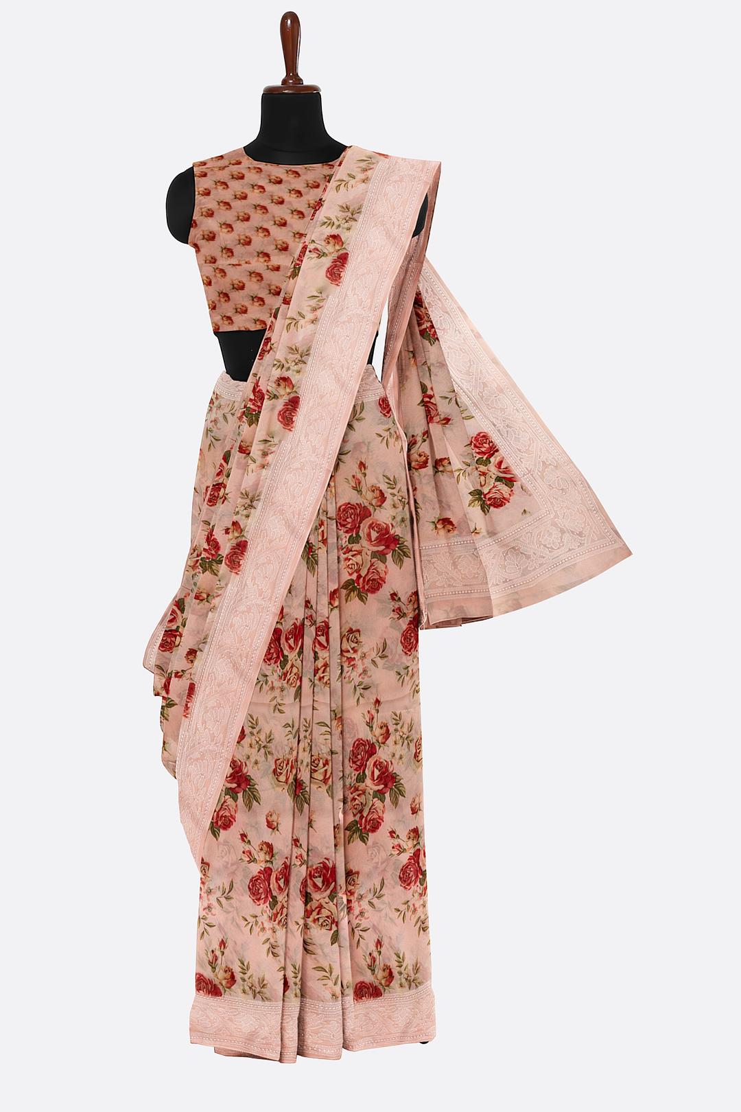 Rose Printed Georgette Saree F00367