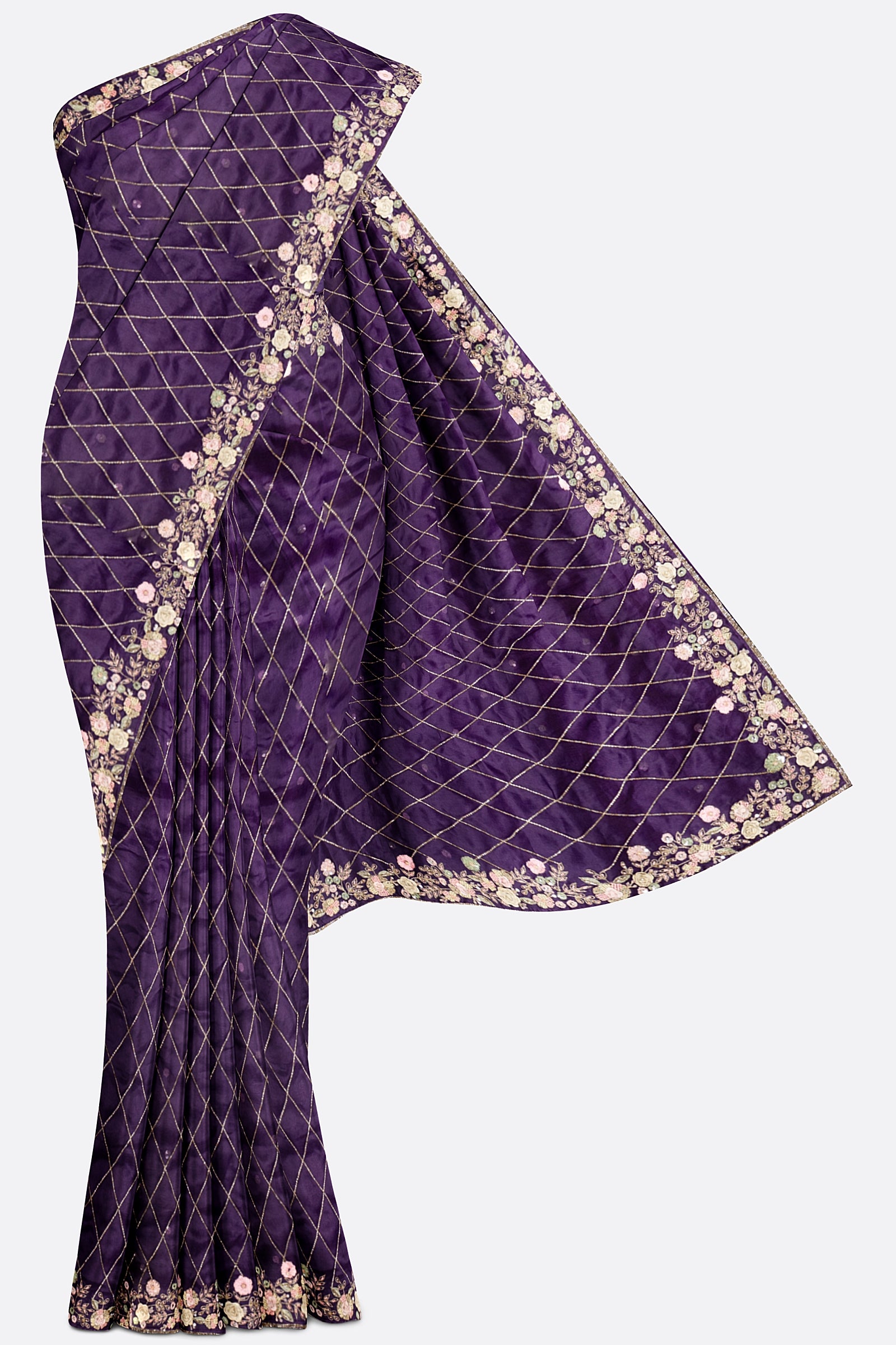 Violet Embroidered Organza Saree ES1348