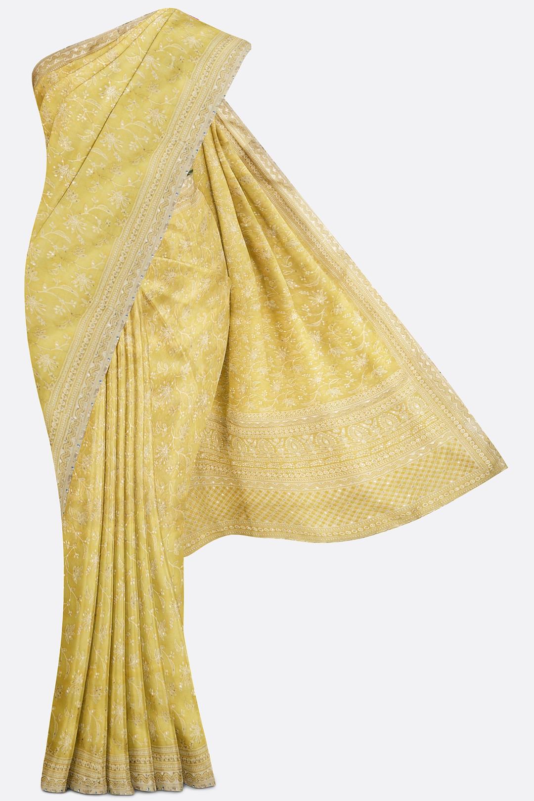 Yellow Embroidered Georgette Saree DS0949